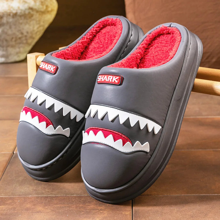 Cozy Platform Slippers Men PU EVA Memory foam Soft Shark Cute Design Comfortable Non Slip House Shoes High Quality