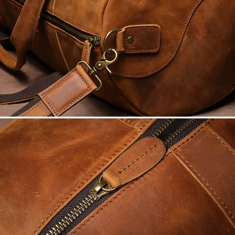 GURO Vintage Crazy Horse Cowhide Travel Bag Men's Real Leather Handbag Casual Weekend Camping Luggage Bag