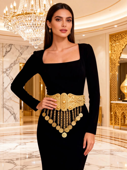 Bohemian Style Gold Lace Tassel Waist Belt for Women Fashionable Outdoor outing
