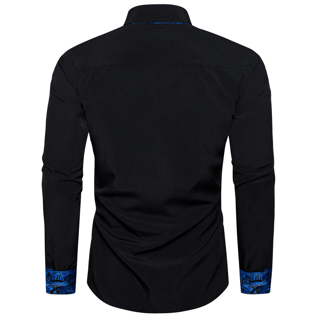 Men's Polyester Cotton Shirts Long Sleeve Paisley Patchwork Social Casual Dress Shirt