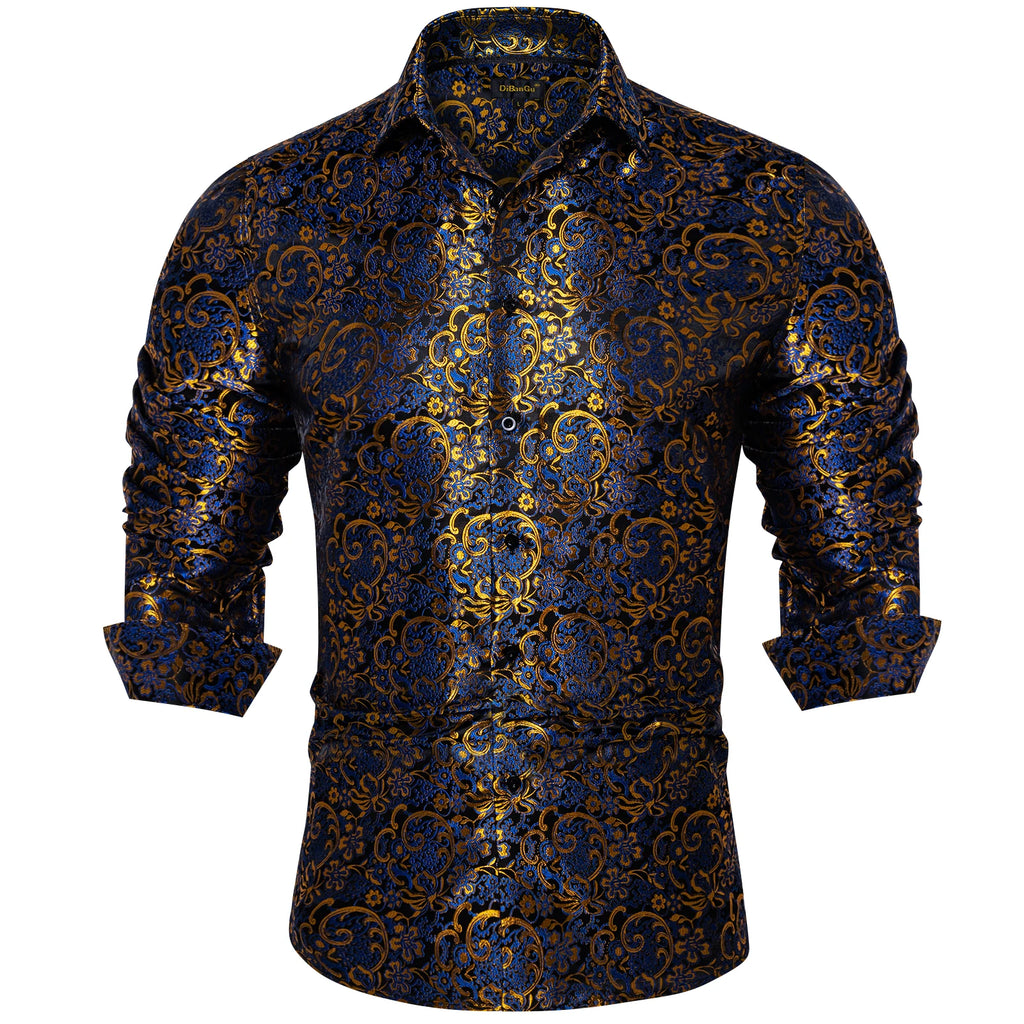Men's Shirts Long Sleeve Polyester Dress Shirts Luxury Tuxedo Turn Down Collar Social Paisley Shirt Men Clothing