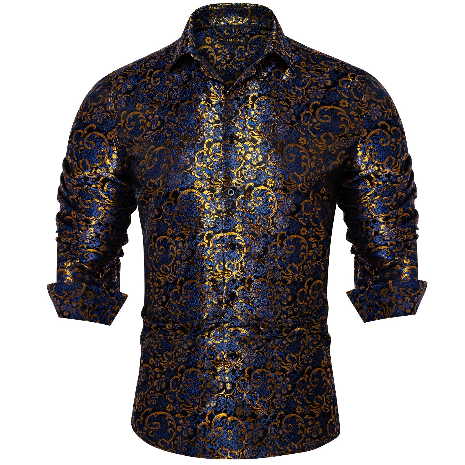 Men's Shirts Long Sleeve Polyester Dress Shirts Luxury Tuxedo Turn Down Collar Social Paisley Shirt Men Clothing