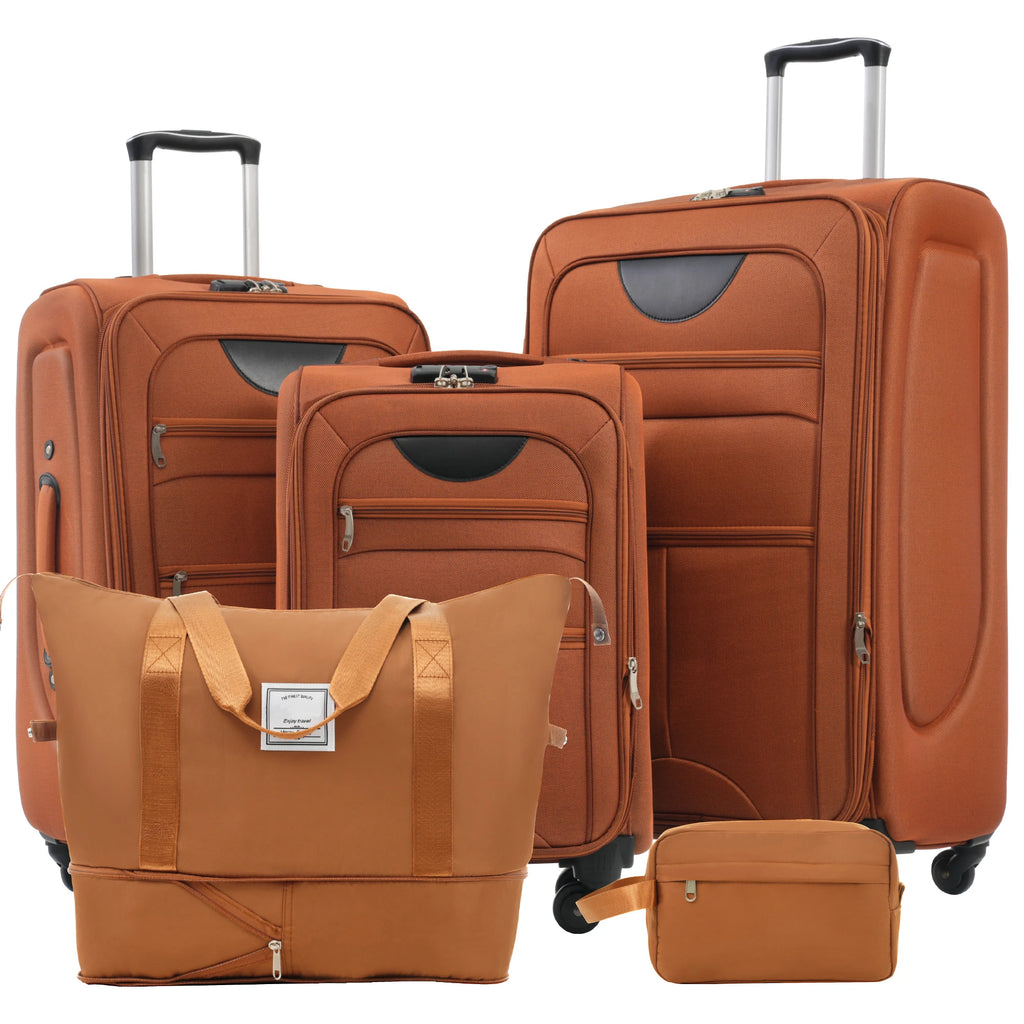 Softside Luggage Expandable 5 Piece Set Suitcase with Duffel Bag Upright Spinner Softshell Lightweight Luggage Travel Set