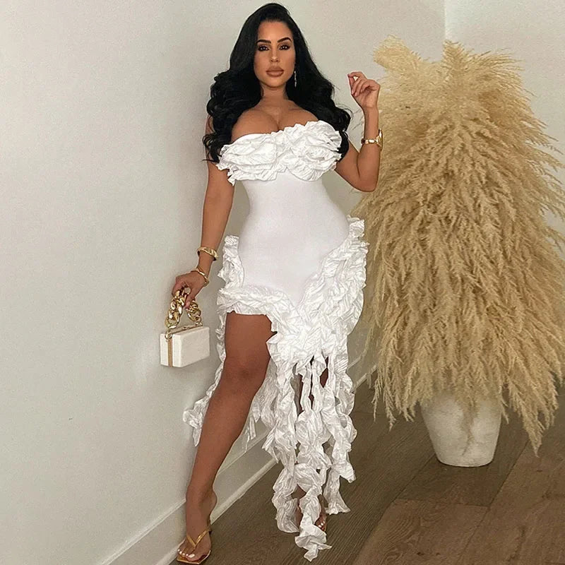 Elegant Ruffles Tassel Birthday Dress, Strapless, Sleeveless