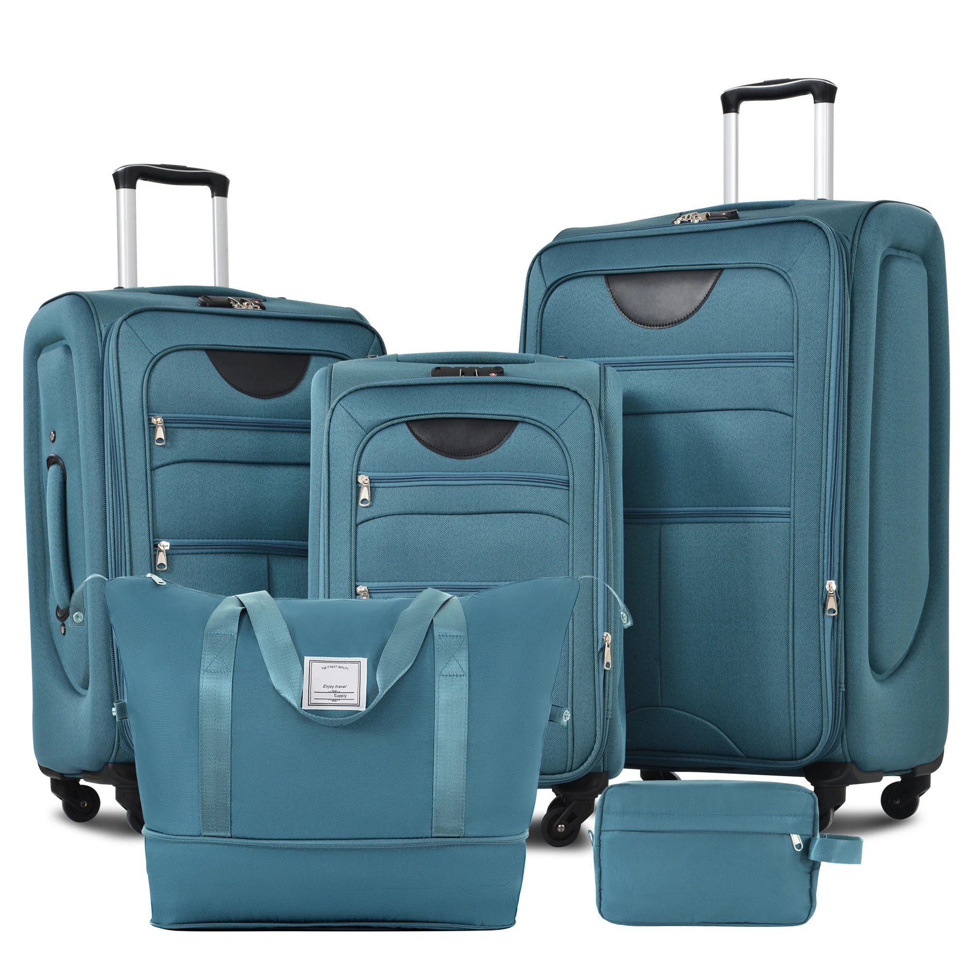 Softside Luggage Expandable 5 Piece Set Suitcase with Duffel Bag Upright Spinner Softshell Lightweight Luggage Travel Set