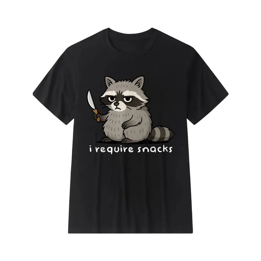 Men's Funny Raccoon "I Require Snacks" Vintage T-Shirt - Cute Raccoon Face and Humor Text Loose Fit Casual Shirt