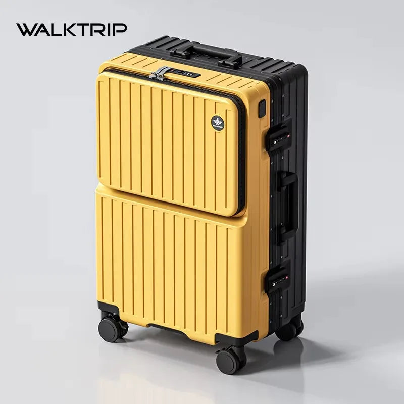 Front Opening Pocket Suitcase PC Material Travel Rolling Luggage with Aluminum Frame TSA Lock Cup Holder Charging Port 20/24/26
