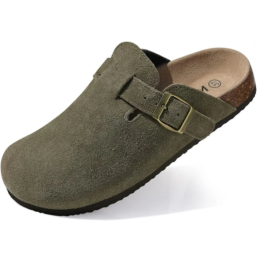 Litfun Retro Cork Clogs Slippers For Men Fashion Men Mules Shoe with Arch Support Unisex Classic Beach Shoes Men's Suede Sandals