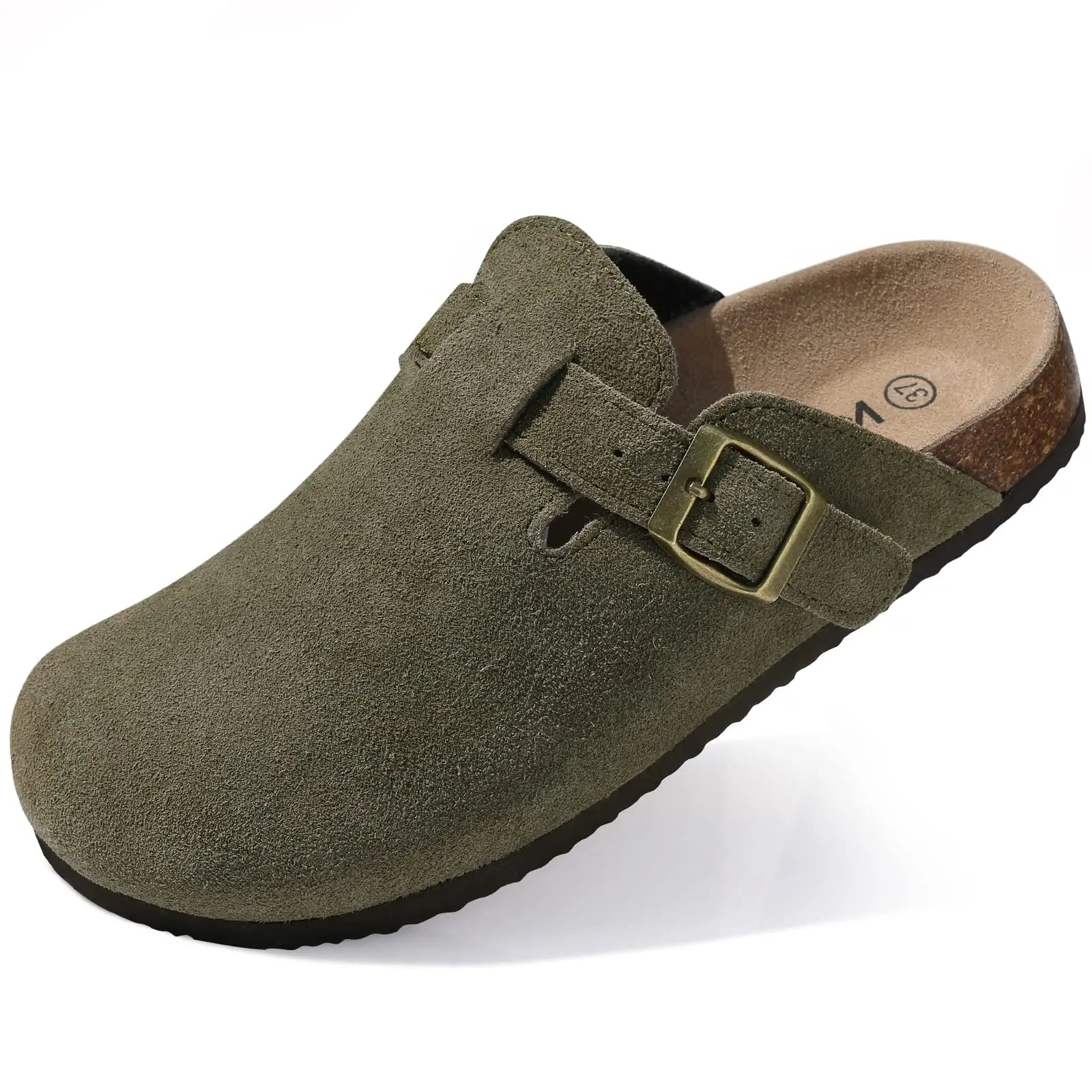 Litfun Retro Cork Clogs Slippers For Men Fashion Men Mules Shoe with Arch Support Unisex Classic Beach Shoes Men's Suede Sandals