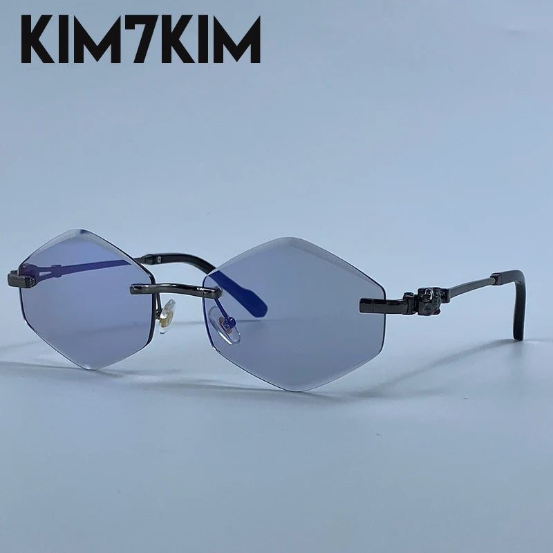 Small Hexagon Rimless Photochromic Sunglasses Men 2026 Luxury Leopard Frameless Sun Glasses Vintage Punk Polygon Eyewear Shade