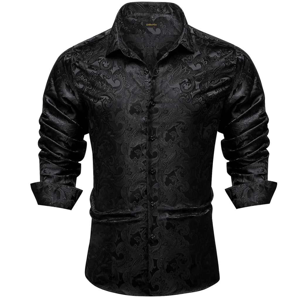 Men's Shirts Long Sleeve Polyester Dress Shirts Luxury Tuxedo Turn Down Collar Social Paisley Shirt Men Clothing