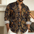 Men's Long-Sleeved Shirt with Paisley Cashew Pattern Print, Vintage, Comfortable, and Stylish Casual Men's Lapel Top
