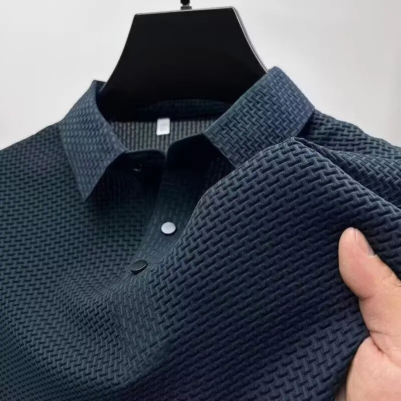 Men's Bone Flower Solid Color Polo Shirt Business Casual Short Sleeve Summer Breathable Versatile Top