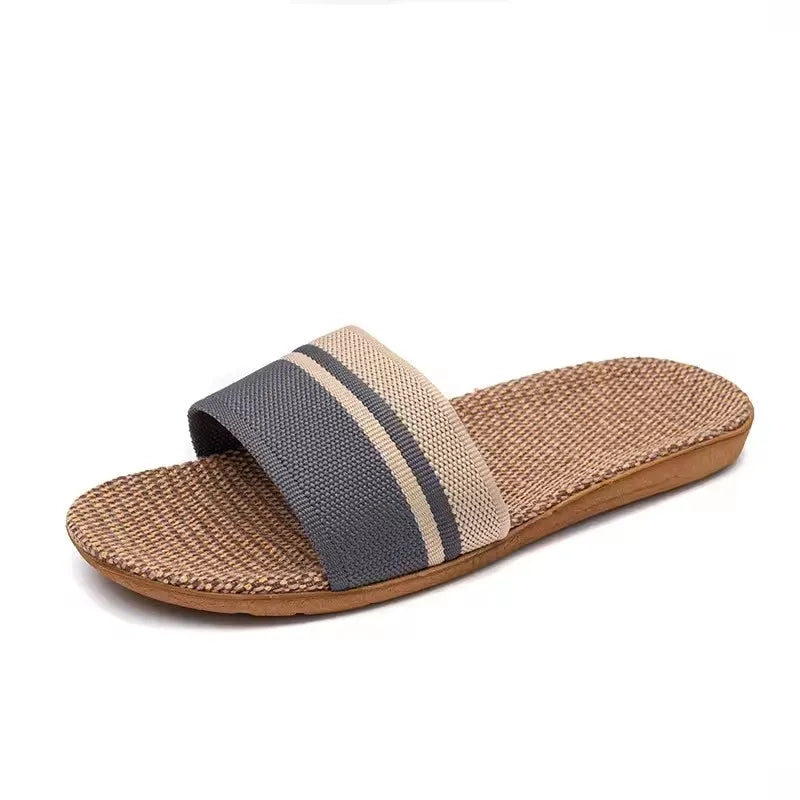 Linen Slippers Non-Slip Breathable Shoes Universal Open-Toe Home Sandals For All Seasons