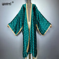Women Cardigan stitch Cocktail sexy Boho Maxi African Holiday Batwing Sleeve Silk feeling Robe