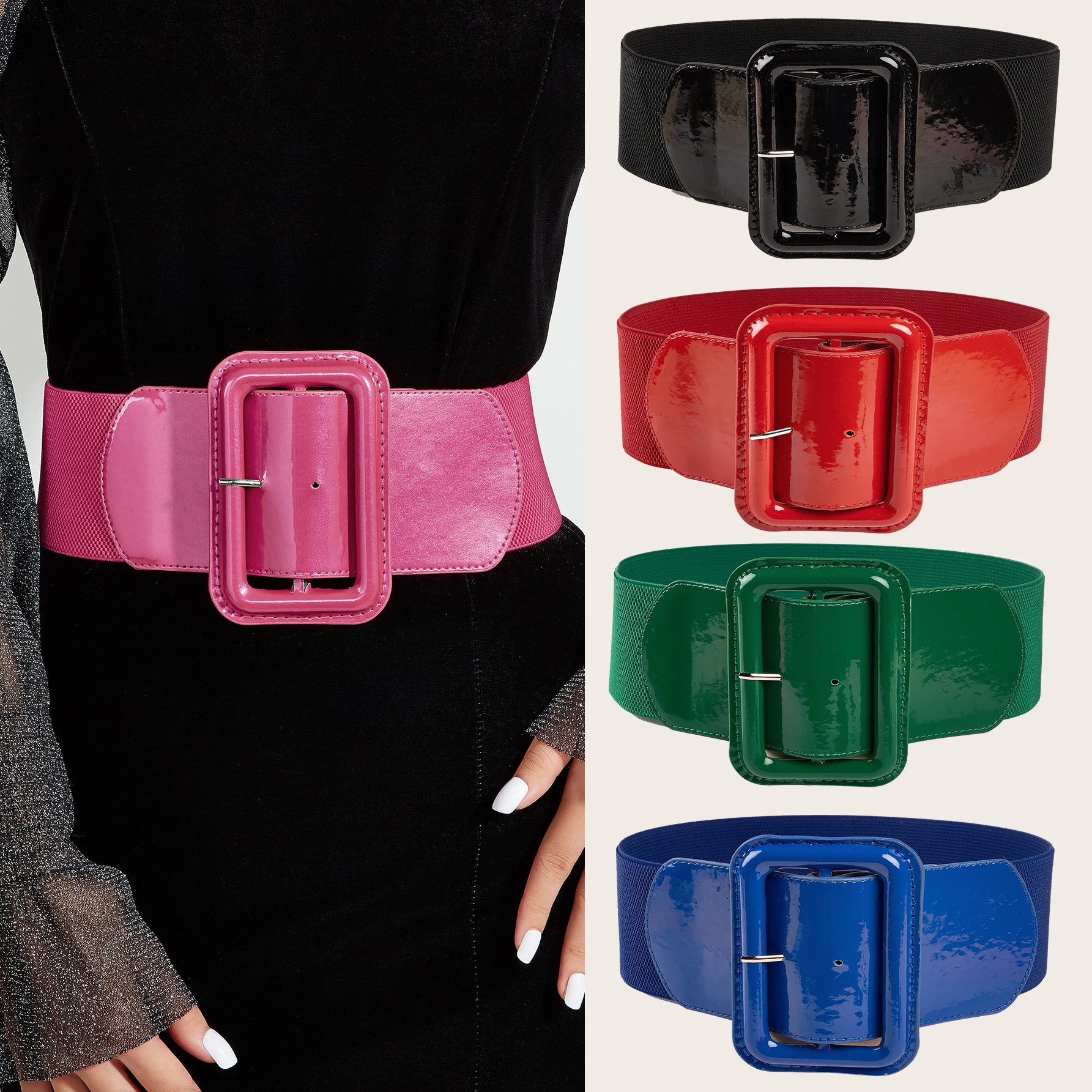 Rectangle Pin Buckle Wide Belt Women's Vintage Versatile Elastic Waistband Casual Daily Dress Coat Decoration Girdle