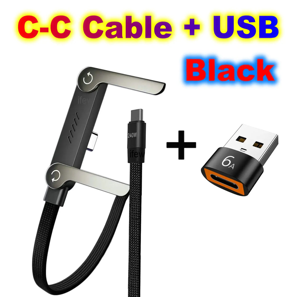 USB Type C Flat Charger Charging Cable C Kick Cable Stand With Invisible Support Foldable Phone Holder 240W Charge Wire Bracket