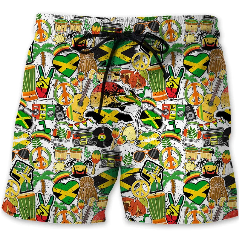 Men's 3D printed beach shorts, surfboard shorts, summer vacation swimming trunks, quick-drying ice silk shorts