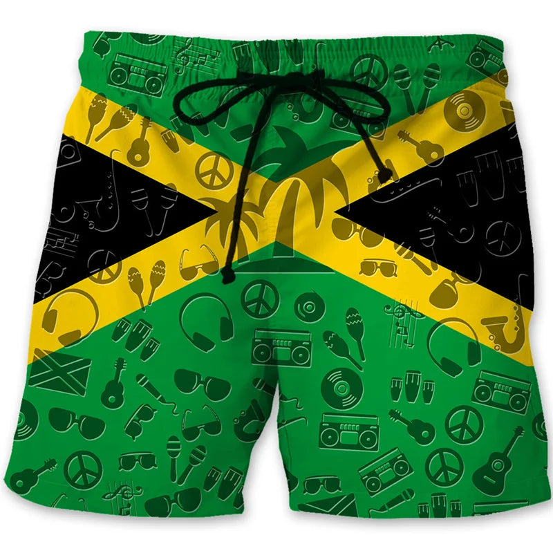 Men's 3D printed beach shorts, surfboard shorts, summer vacation swimming trunks, quick-drying ice silk shorts