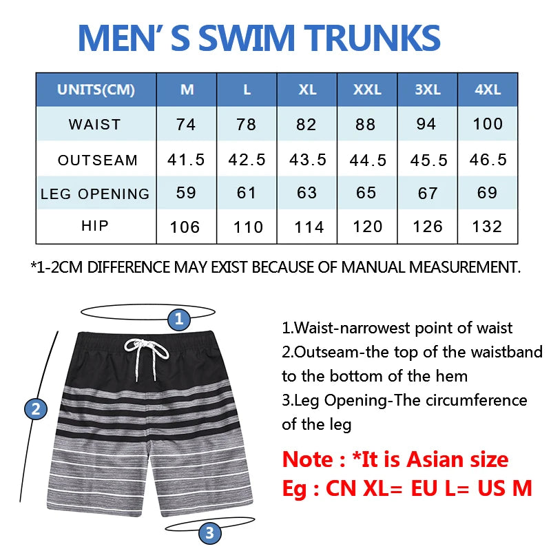 Summer Men Beach Print Shorts Surfing Swimwear Fitness Workout Trunks Male Sportswear With Pockets Pants