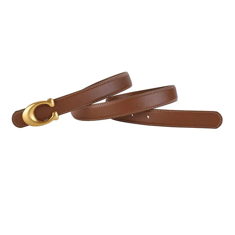 Fashion Designer Women's Belt 2.3CM Genuine Leather Belt Alphabet Gold Buckle Ultra Thin Belt For All Occasions