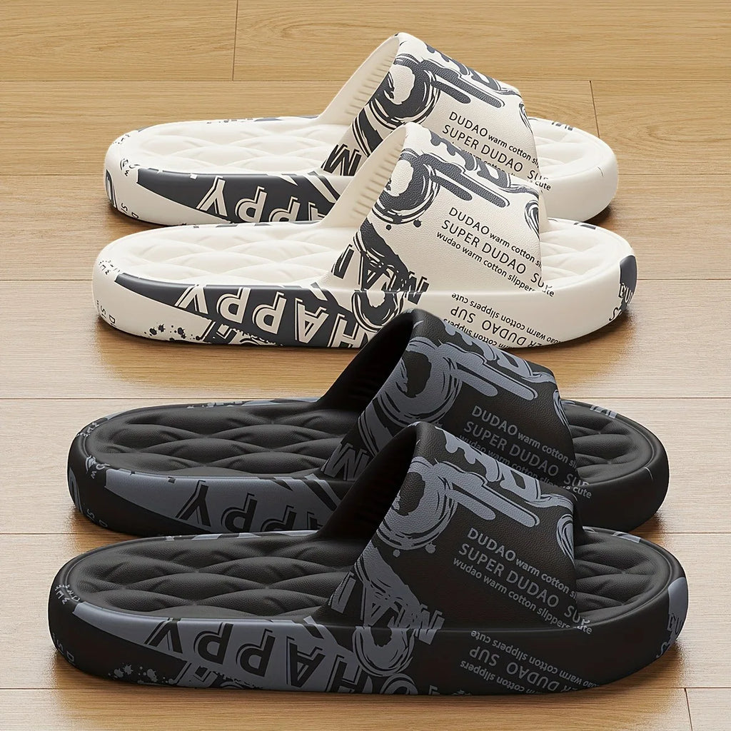Trendy EVA Graffiti Slides for Men/Women Soft Comfortable Black White Design Playful Patterns Casual Home Outdoor Wear