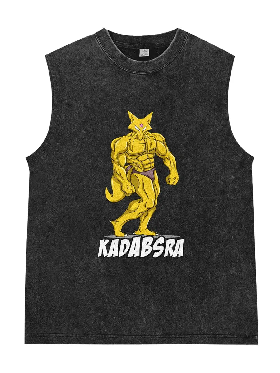 Oversized Vintage Washed Vest Anime Pokemon Men's Tank Top Man Sleeveless Shirt Summer