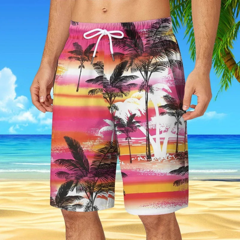 Men's Hawaiian Beach Shorts Coconut Tree 3D Print Quick Dry Oversized Surfing Board Shorts Summer Swimsuits Trunks Man Clothing