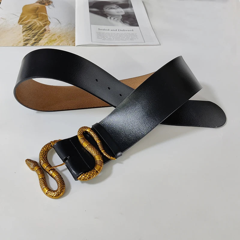 High-end luxury brands elegant Women's leather belt female Snake Wide belt for Women goth corset cummerbund Punk Mens belts