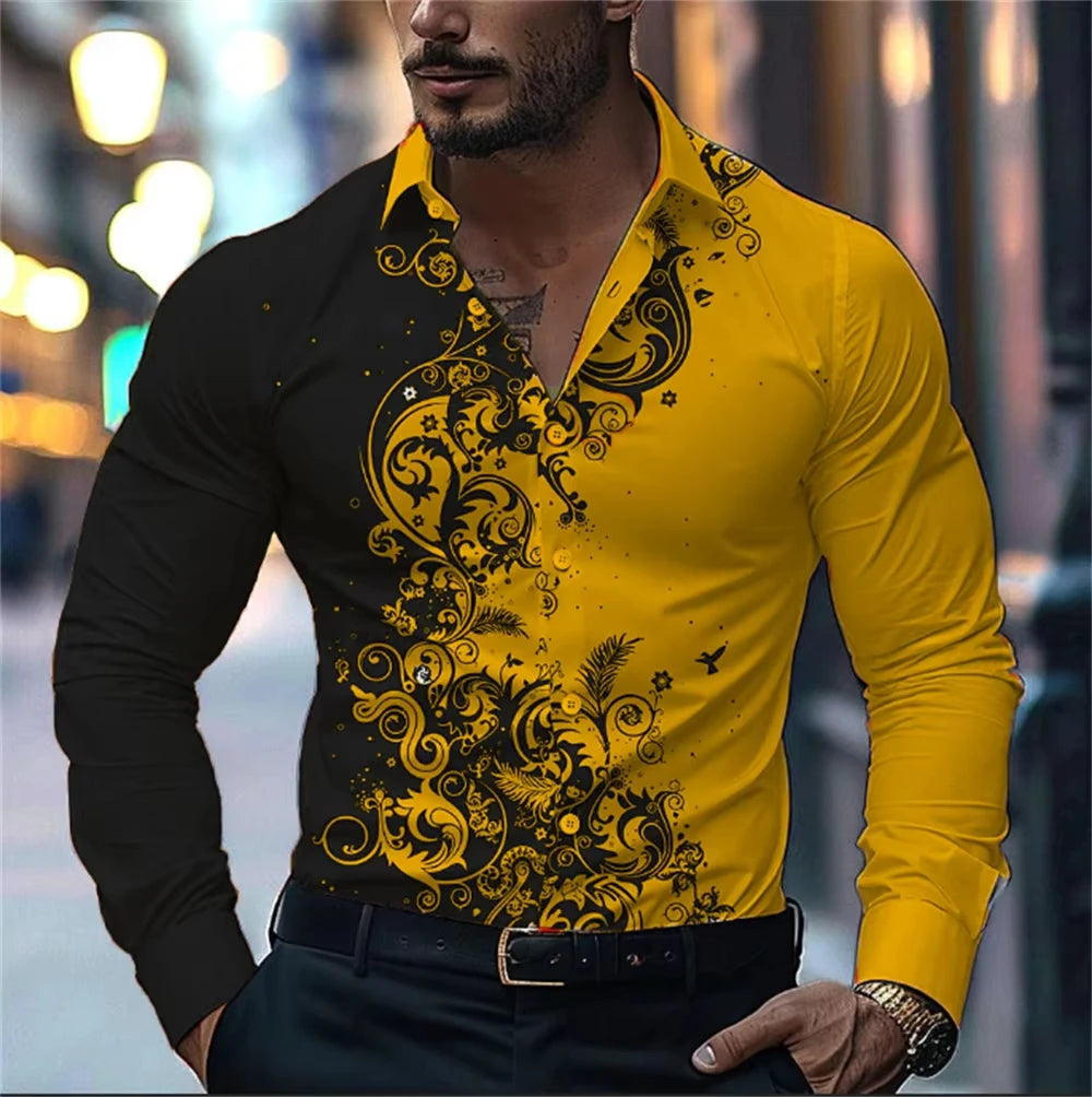 Men'S Stylish Floral Print Dress Shirt - Casual Long Sleeve Button-Up Design Floral Print Shirt