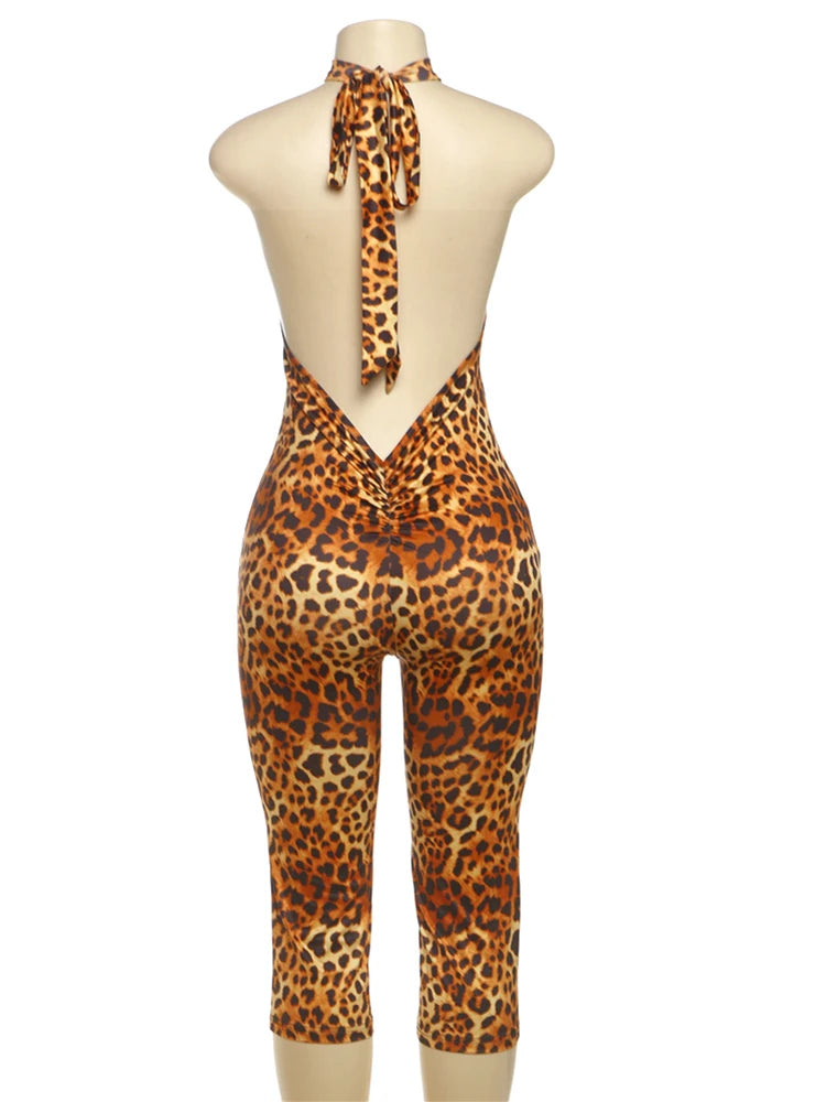 Women's Colorful Print Halter Romper Summer Sexy Hipster Backless Stretch Fit Tight Playsuit Medium Stretch Woven Polyester