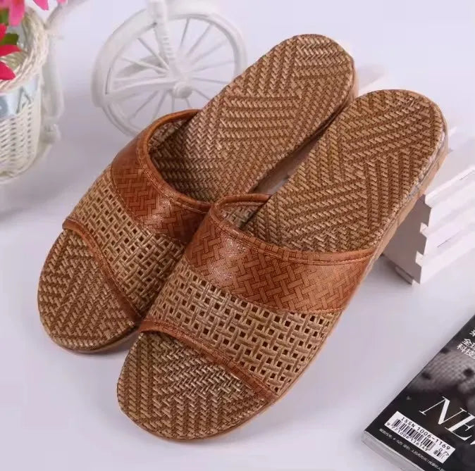 Mntrerm Summer Natural Bamboo Rattan Cane Grass Weaving Slippers Shoes Vine Grass Men Casual Slippers Non-slip Couples Slippers