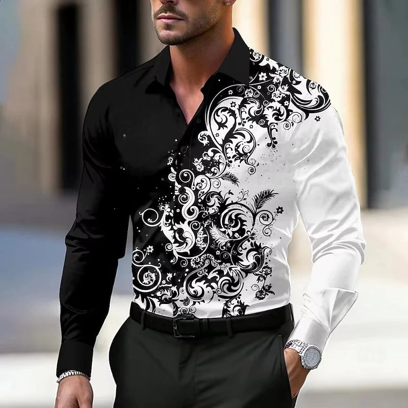 Men'S Stylish Floral Print Dress Shirt - Casual Long Sleeve Button-Up Design Floral Print Shirt
