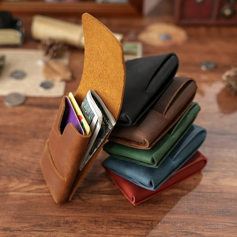 Retro Leather Mini Wallet Money Bag Handmade Vintage Card Holder Pocket Coin Purse Organizer