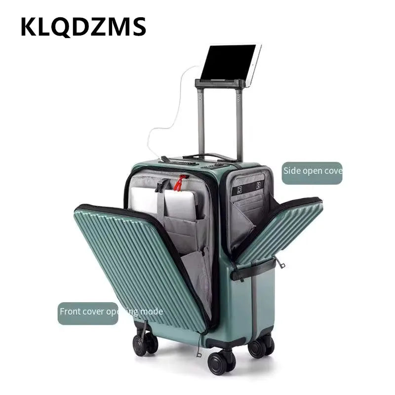 Carry-on Suitcase Front Opening Laptop Boarding Case 20 Inch USB Charging Trolley Case Password Box Cabin Luggage