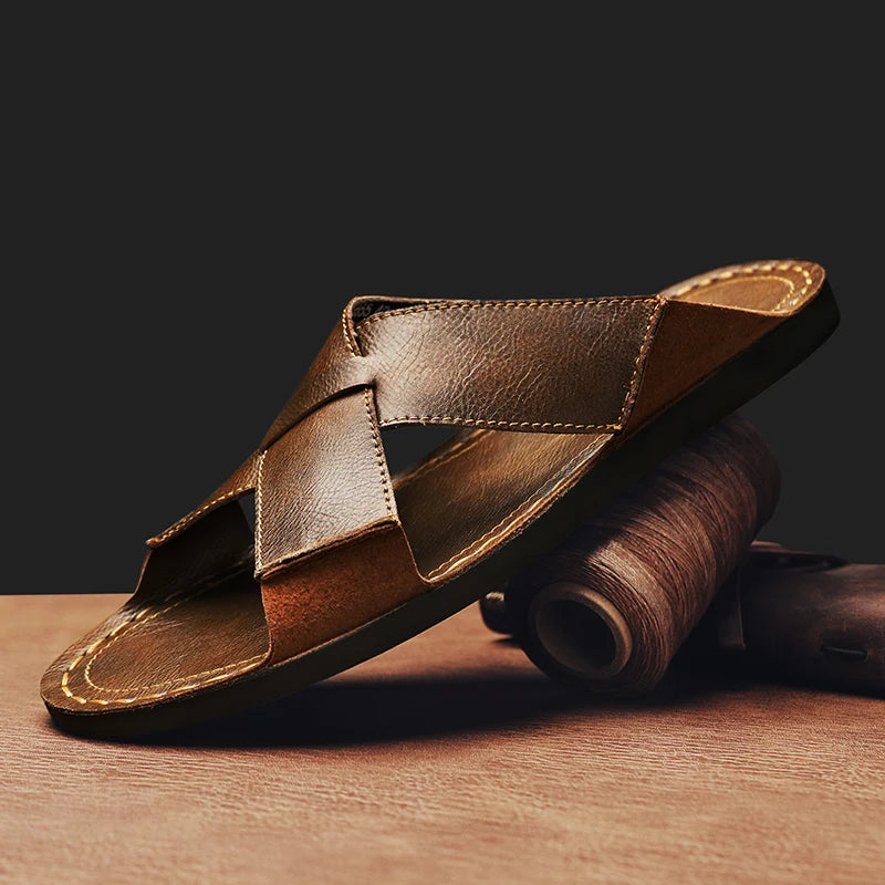 Men Sandals Genuine Leather Mens Casual Shoes Outdoor Men Leather Sandals for Men Beach Shoes Roman mens Shoes