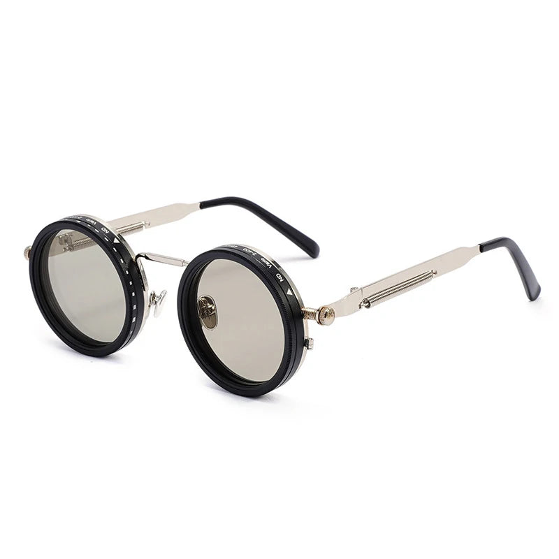 SHAUNA Retro Metal Round Punk ND9-level Adjustable Dimming Sunglasses Women Polarized UV400 Fashion Men Outdoor Sun Glasses