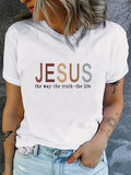 Women'S Casual T-Shirt Colorful Letter Print - "Jesus" The Way The Truth The Life" Design,