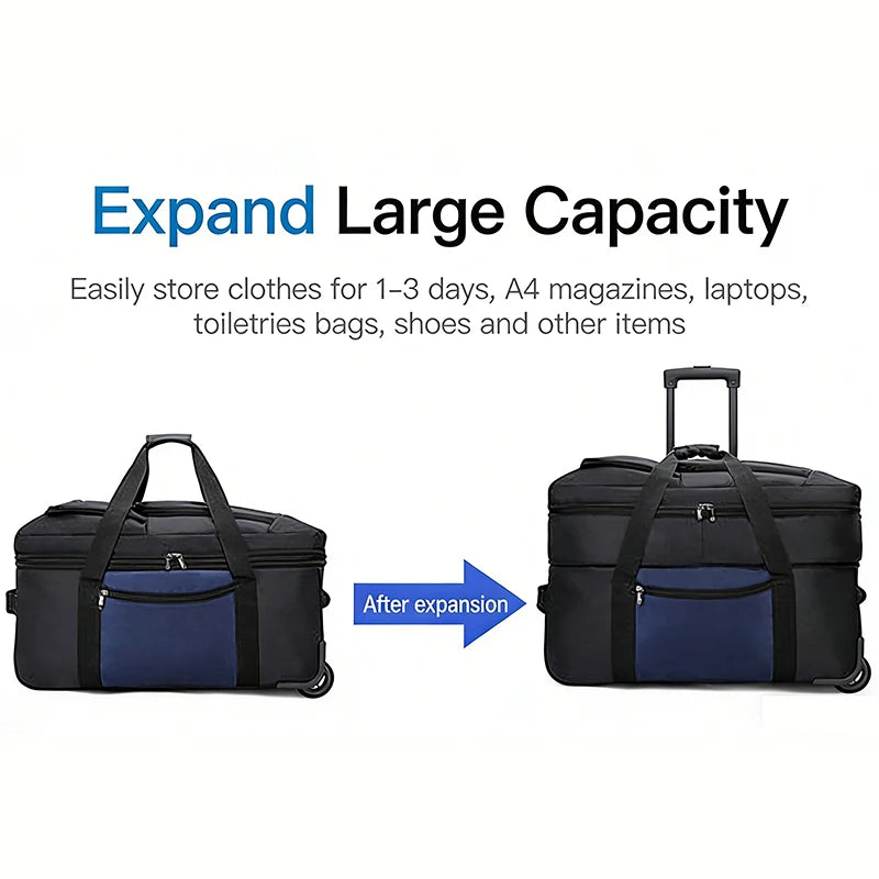 Large Capacity Travel Bag With Wheels 22/70/90IN Foldable Travel Backpack Scalable Handbags Multi Functional Storage Luggage Bag