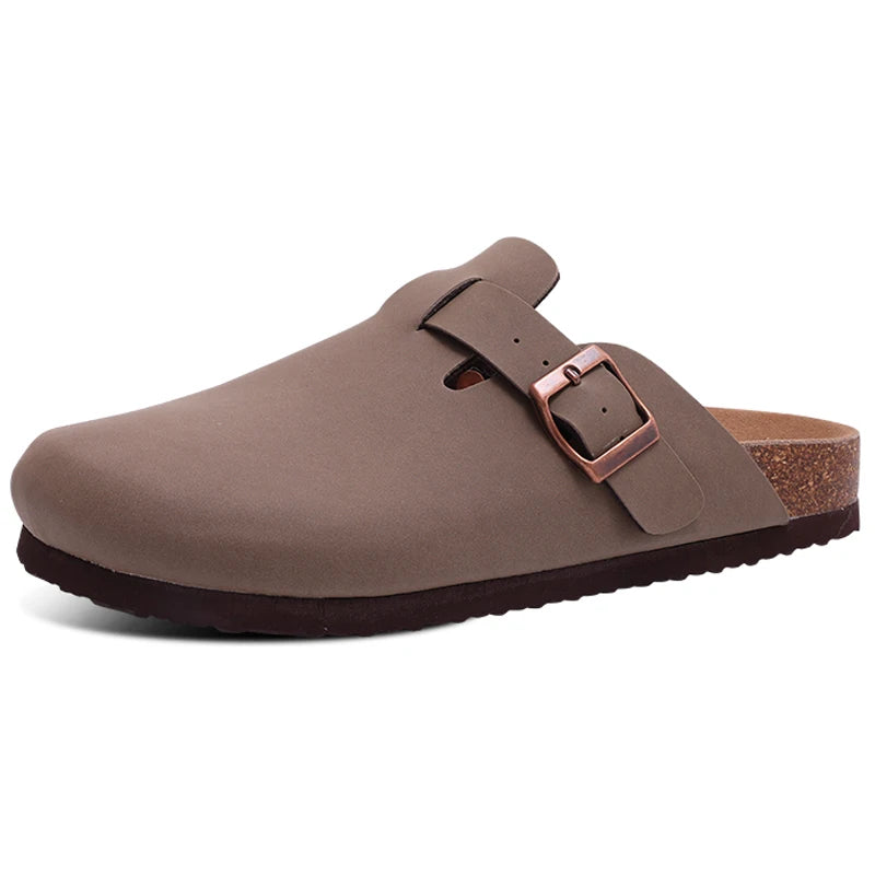 Litfun Retro Cork Clogs Slippers For Men Fashion Men Mules Shoe with Arch Support Unisex Classic Beach Shoes Men's Suede Sandals
