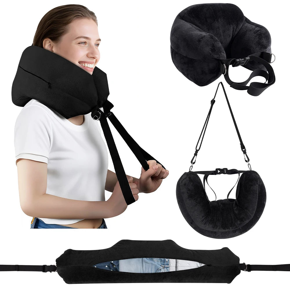 Comfortable Travel Pillow Adjustable U-Shaped Neck Pillow Washable Multi-Functional Fillable Portable Pillow Case for Airplane