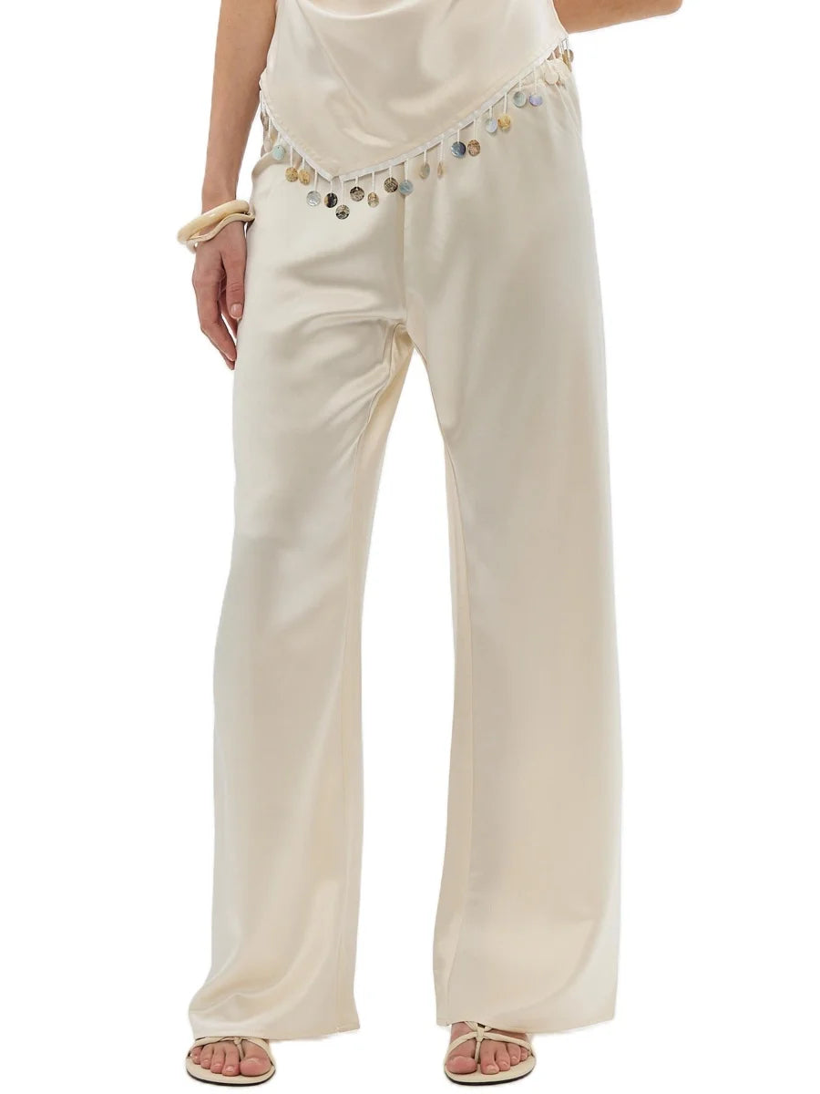 New Fashion Satin Silk Wide Leg Dress Pants for Women Low Rise Baggy Long Flowy Trousers