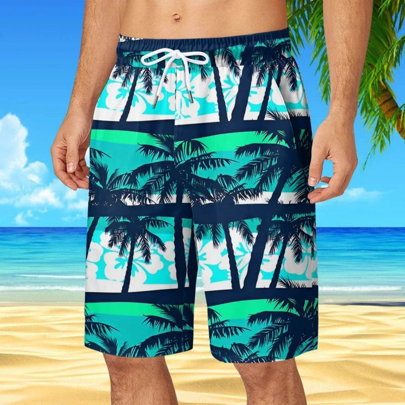 Men's Hawaiian Beach Shorts Coconut Tree 3D Print Quick Dry Oversized Surfing Board Shorts Summer Swimsuits Trunks Man Clothing