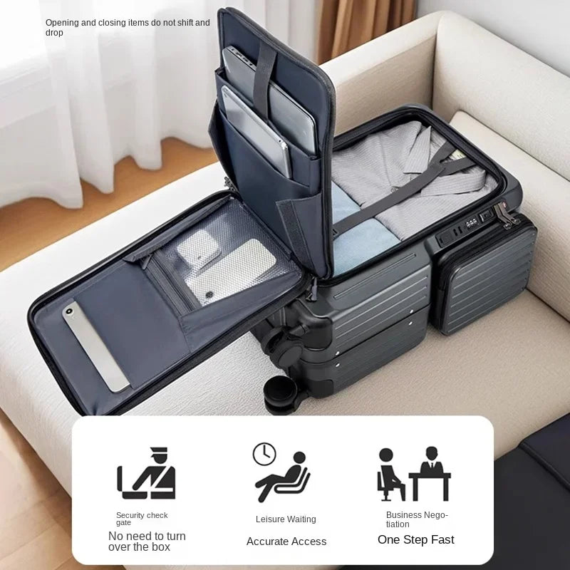 Front Opening Carry on Luggage Suitcase Multifunctional Trolley Case 20 Inch Trip Cabin Password Lock Luggage Case Travel Bags