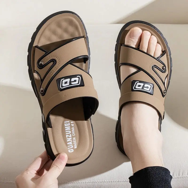 Men's Sandals Anti Slip Beach Shoes, Summer Versatile Anti Odor Dual Purpose Men's Fashion Waterproof Cool Slippers