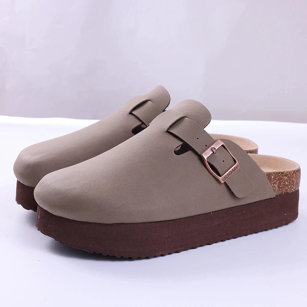 Litfun Retro Cork Clogs Slippers For Men Fashion Men Mules Shoe with Arch Support Unisex Classic Beach Shoes Men's Suede Sandals