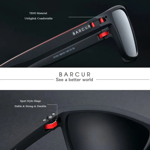 BARCUR Sunglasses Men Polarized Light Weight Sports Sun Glasses Women Eyewear Accessory Oculos UVAB Protection