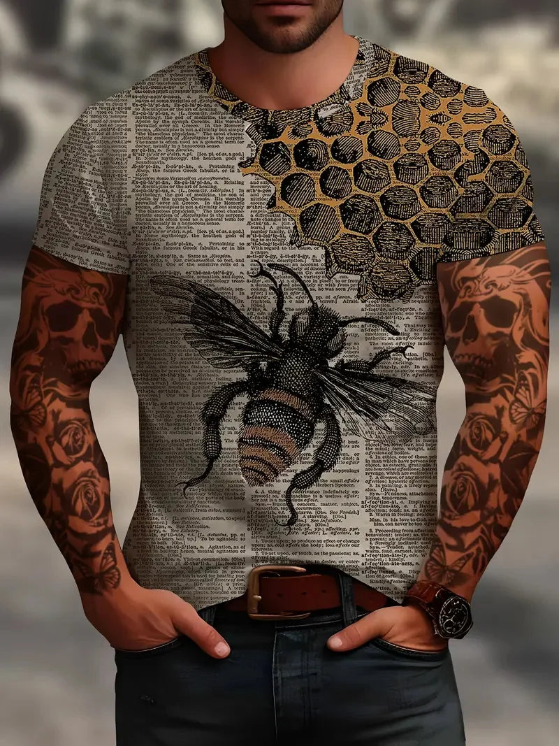 Men's Newspaper Graphic T-Shirt Clothes Casual Crew Neck Short Sleeve T shirts