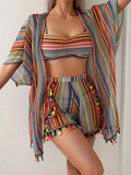 Sunscreen blouse sexy tassel bikini four-piece swimsuit women's suit
