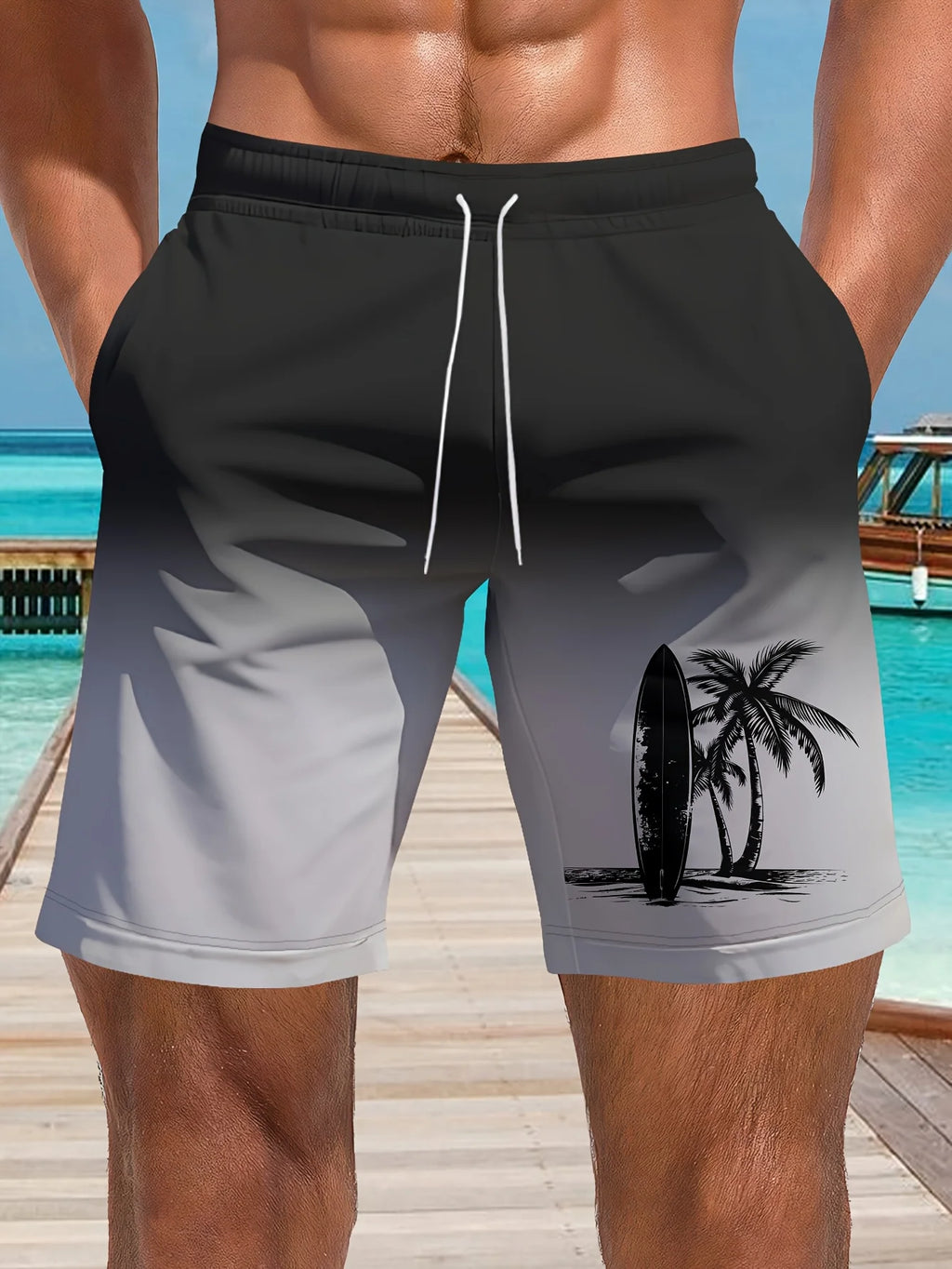 Men's Ocean Coconut Tree Print Beach Shorts Summer New Vacation Surfboard Casual Classic Men's Quick-Dry Shorts